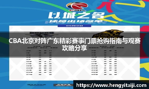 CBA北京对阵广东精彩赛事门票抢购指南与观赛攻略分享